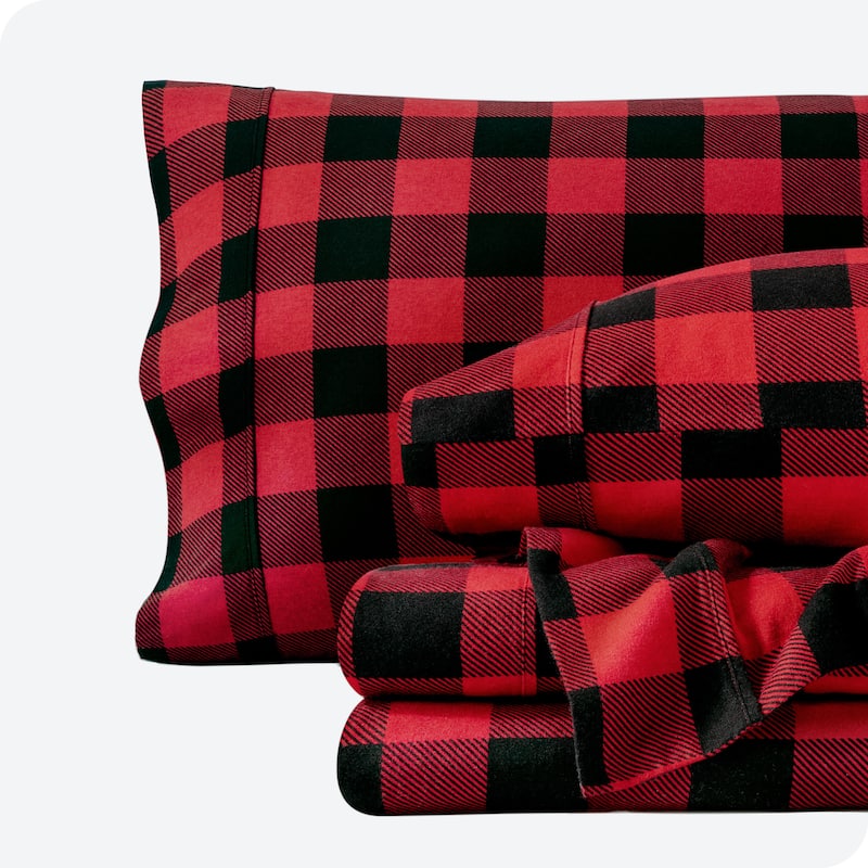 Bare Home Cotton Flannel Sheet Set - Velvety Soft Heavyweight - Twin - Buffalo Plaid - Red/Black