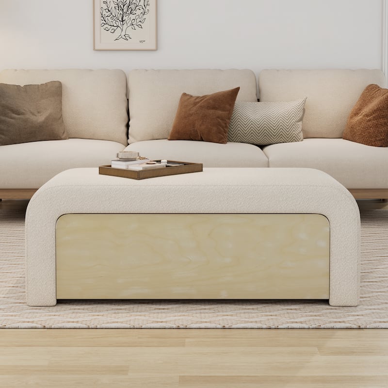 Christopher Knight Home - Zephyrine Boucle Storage Ottoman with Paulownia Drawer and Padded Versatility - White+Light Brown