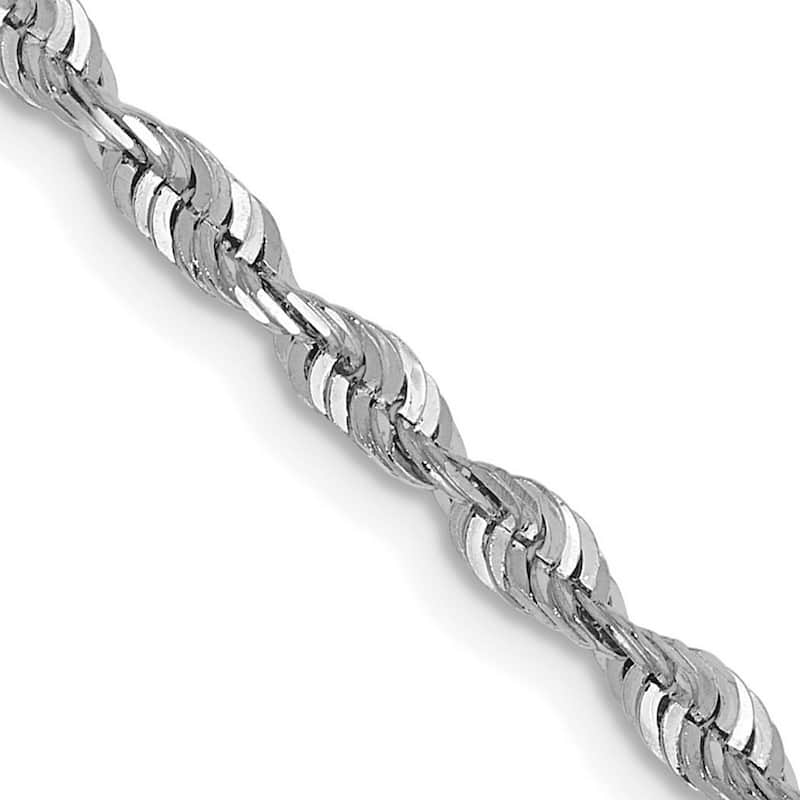 Curata 10k White Gold Solid Polished Lobster Claw Closure V plus 2.5mm Sparkle Cut Lightweight Chain Bracelet 8 Inch