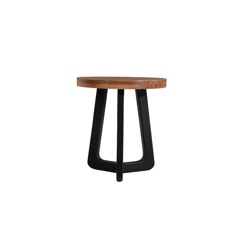 HomeRoots 24" Brown and Black Solid Wood And Iron Round Cross Legs End Table - 22.00 in. x 24.00 in. x 22.00 in.
