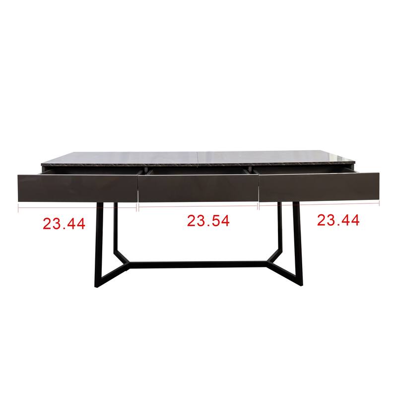 Roomfitters Modern Black Computer Desk with Drawers, 70.87" Writing Table with Y-Shaped Metal Legs