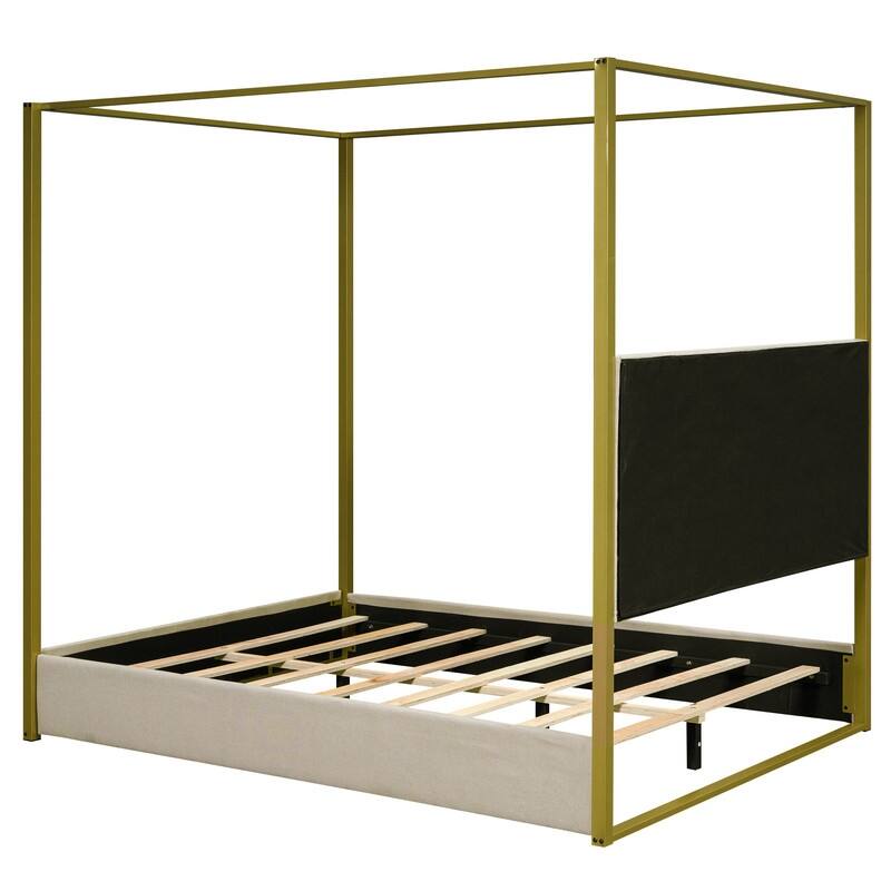 Queen Size Upholstery Canopy Platform Bed with Headboard and Metal Frame