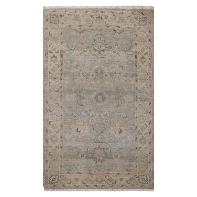 3x5 Grey Hand Knotted Afghan Transitional Oushak Wool Rug - 3' x 5'