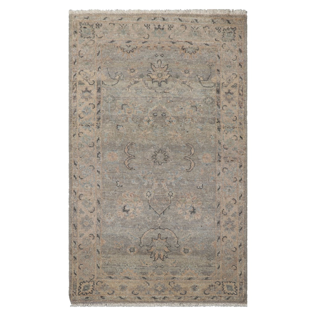3x5 Grey Hand Knotted Afghan Transitional Oushak Wool Rug - 3' x 5'