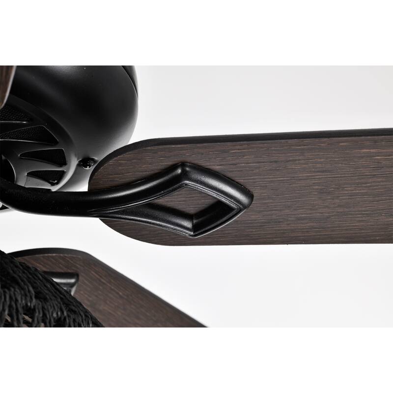 Riconic 52-Inch Matte Black Lighted Ceiling Fan with Weaved Rope Shade