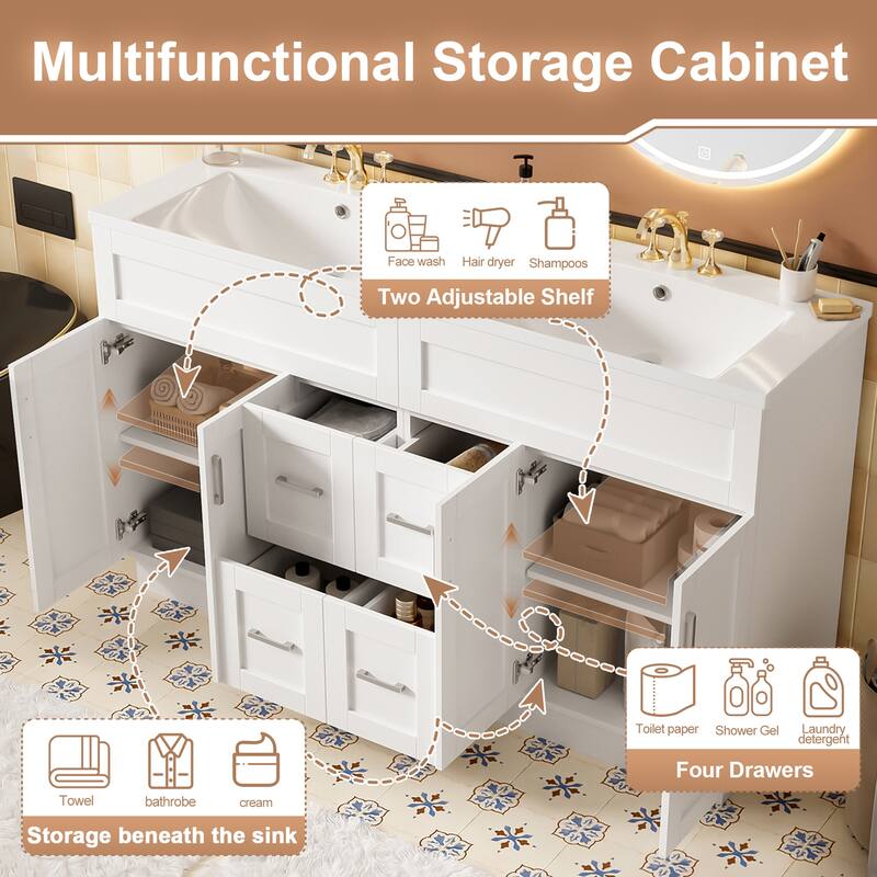 GDFStudio - Transitional Bathroom Vanity with SMC Resin Sink, Adjustable Shelves, Soft-Close Doors & Hidden Drawers
