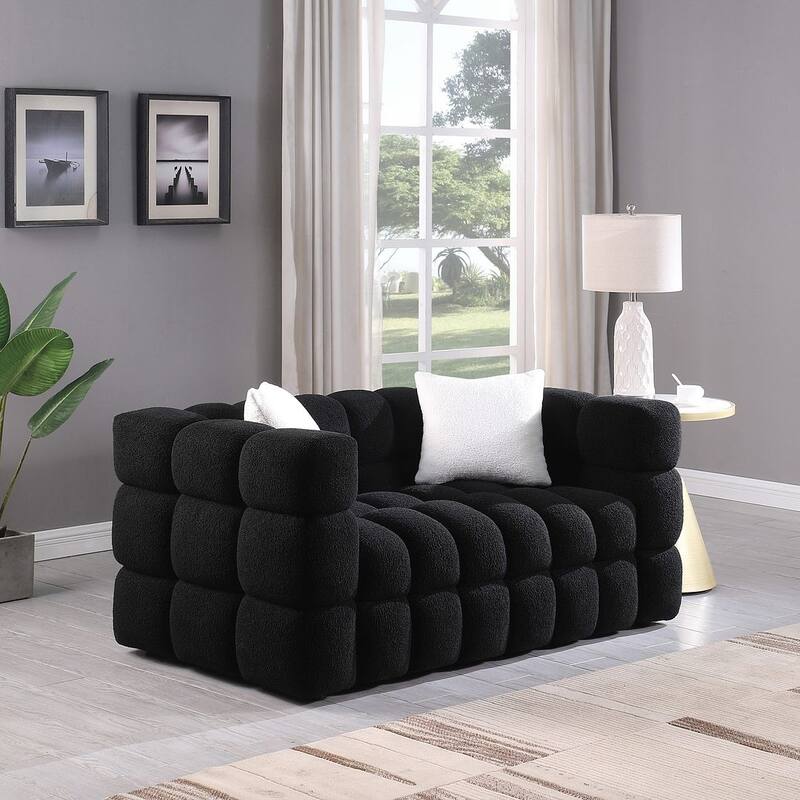 Modern Marshmallow Boucle Sofa with Solid Wood Frame and 2 Pillows