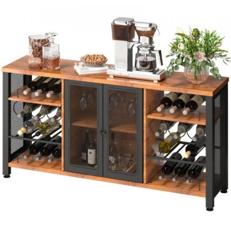 Industrial Bar Cabinet, Wine Table for Liquor with Glass Holder, Wine Rack and Metal Sideboard, Farmhouse Wood Coffee Bar for L - Multi