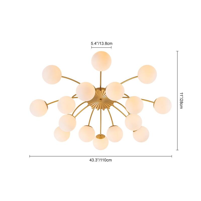 Mid-Century 12-Light Milky Glass Globe Sputnik Ceiling Light - 39in