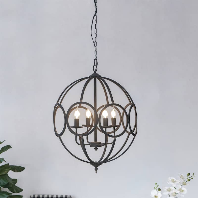 4 Light Metal Chandelier (Bulb Not Included) - Black