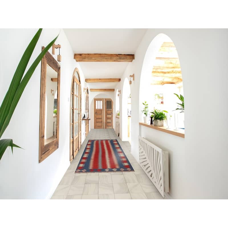 Kilim Shiraz Persian Vintage Runner Rug Flatweave Wool Carpet - 2'10"x 11'3"
