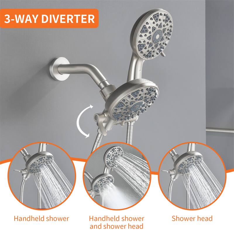 Wall Mount Dual Head Shower Faucet with Tub Spout Brass Complete Shower System with Handheld Shower Valve Included