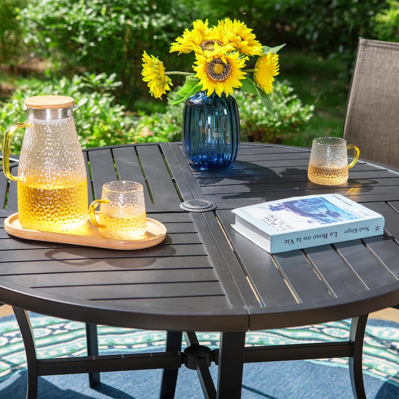 MAISON ARTS 5-Piece Patio Dining Set, Geometrically Stamped Round Table and 4 Textilene Dining Chairs