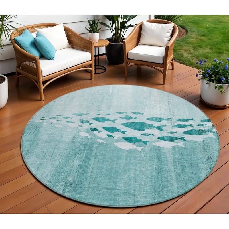 HomeRoots Nautical Transitional Rectangle Outdoor Rug - 8' Round