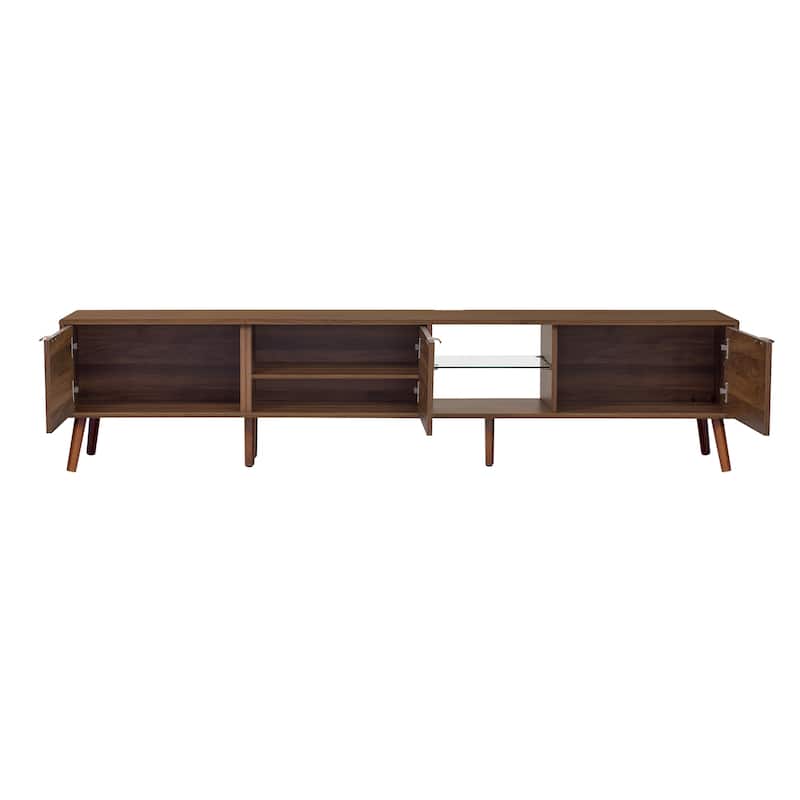 Retro Rattan Door TV Stand with Open Storage Shelves for TVs Up to 85"
