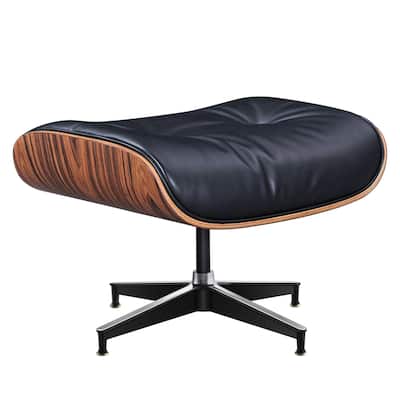 HomeRoots 28" Black and Rosewood Tufted Genuine Leather Lounge Chair With Ottoman - 28.30 in. x 29.00 in. x 20.50 in.