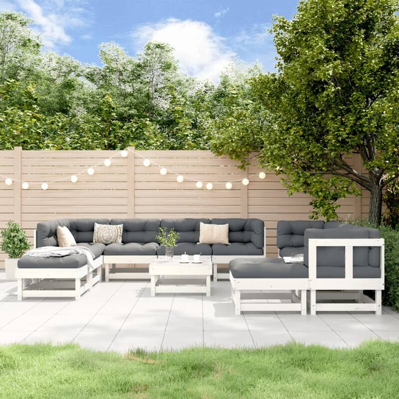 vidaXL Garden Lounge Set White Solid Pine Wood, Large Modular - 24.0 x 24.0 x 24.4