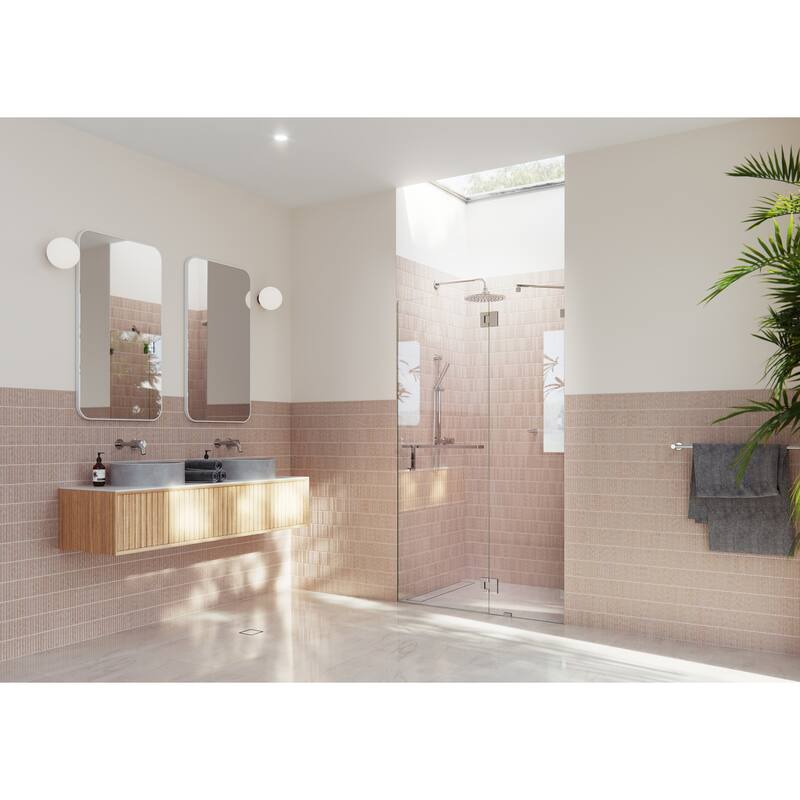 Glass Warehouse 78" x 45.5" Frameless Towel Bar Shower Door - Glass Hinge - Polished Chrome