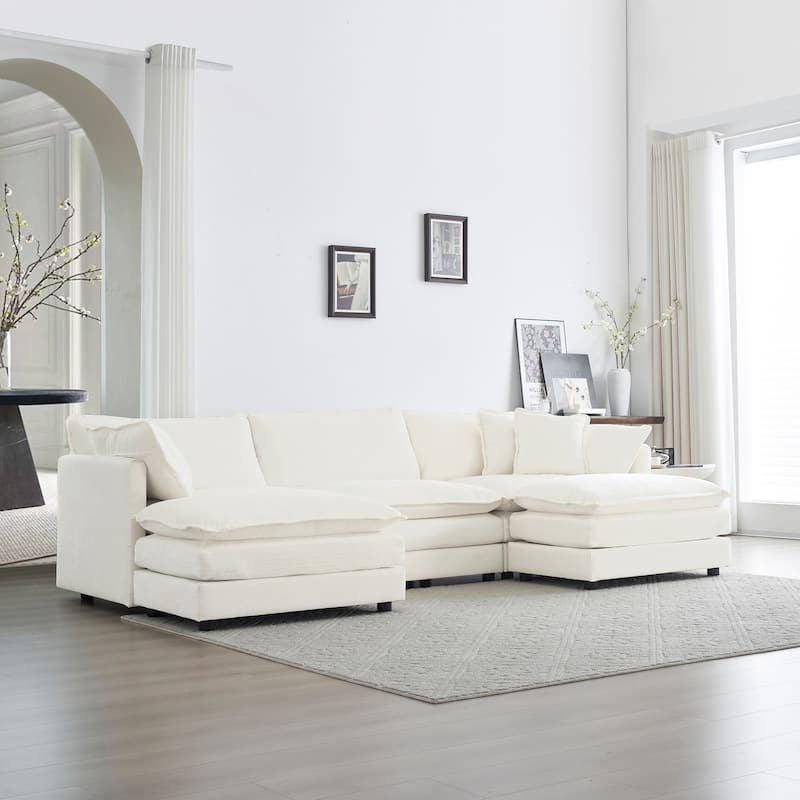 U-Shaped Sectional Sofa w/Reversible Footrest, 5-Seater Convertible Corner Couch with 2 Ottomans