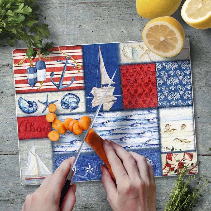 Beach House 3mm Heat Tolerant Tempered Glass Cutting Board 10” x 8” Manufactured in the USA Dishwasher Safe
