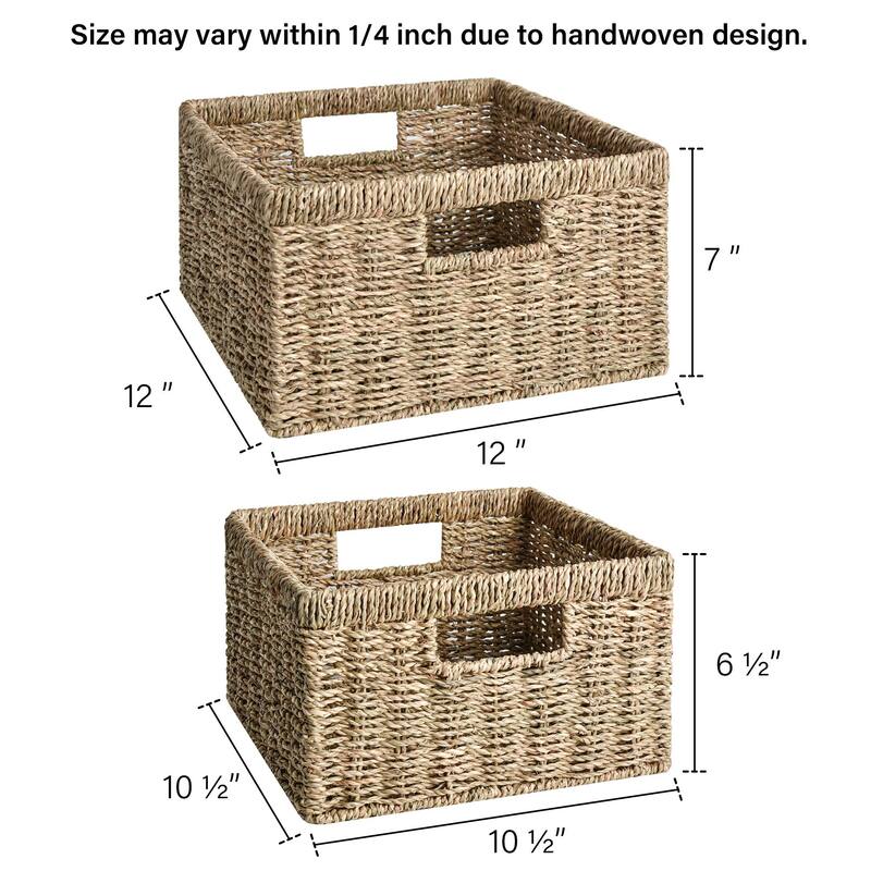 Wicker Storage Basket Set of 2 for Organizing and Decorative - 12"D x 12"L x 7"H