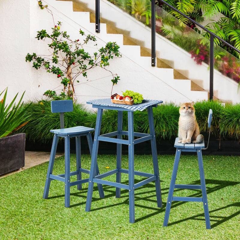 3-Piece Black Frame HDPE Plastic Outdoor Dining Set - Blue