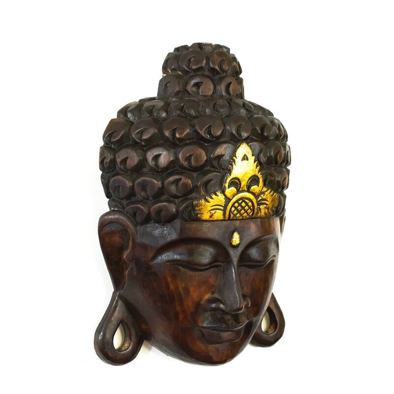 Wooden Wall Mask Serene Buddha Head Statue Hand Carved Sculpture Handmade Figurine Gift Home Decor Accent Handcrafted