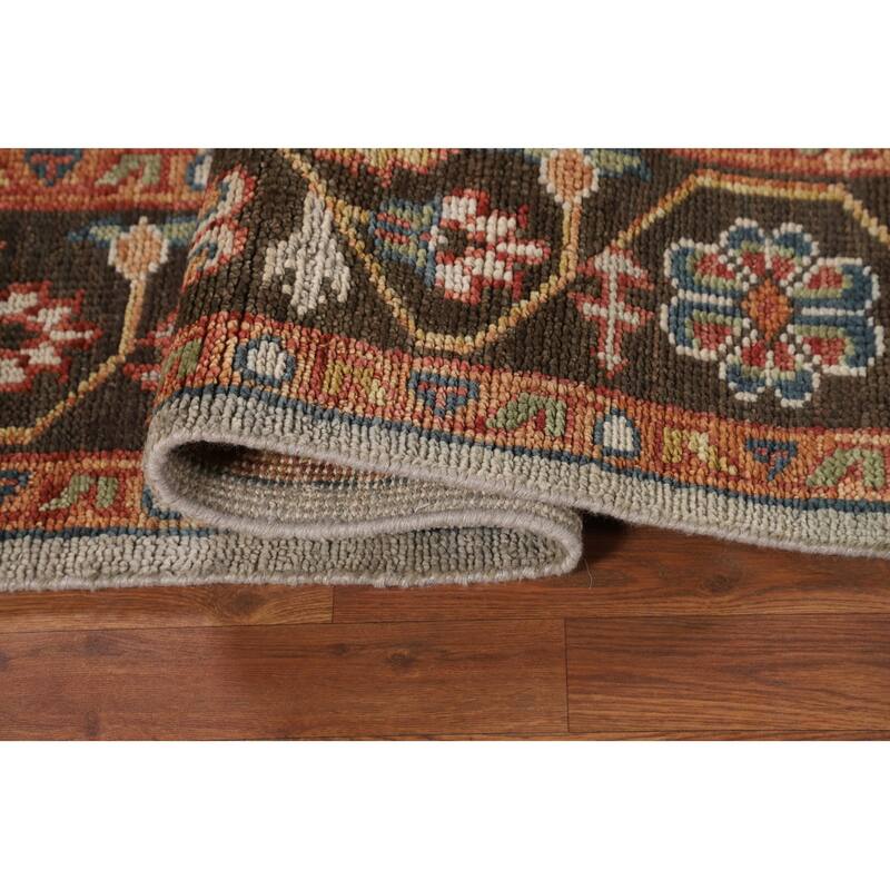 Geometric Heriz Serapi Indian Area Rug Hand-Knotted Grey Wool Carpet - 7'9"x 9'11"
