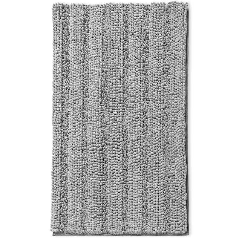 Clara Clark Chenille Extra Soft and Absorbent Bath Mat - Non Slip Fast Drying Bath Rug Set - Large 44x26 - Silver