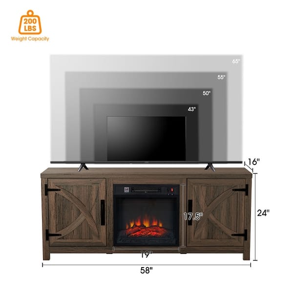 dimension image slide 2 of 4, 58-Inch Farmhouse Electric Fireplace TV Stand with Storage Cabinets and Adjustable Shelves
