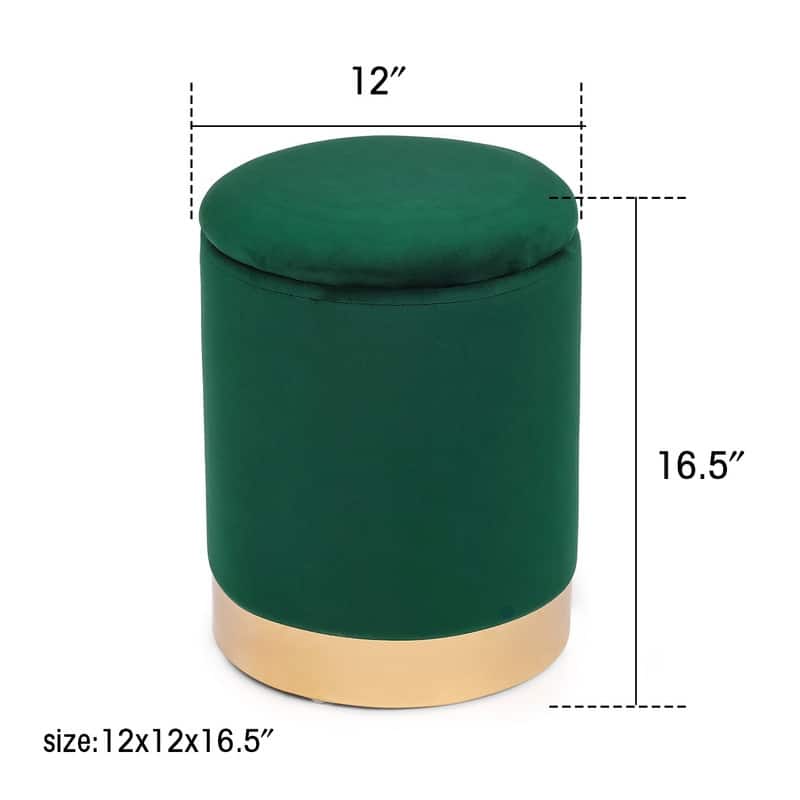 Adeco Round Storage Ottoman Footrest Stool Velvet Gold Plating Base