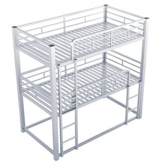 Metal Twin Size Triple Bunk Bed with Ladder and Guardrail, Silver