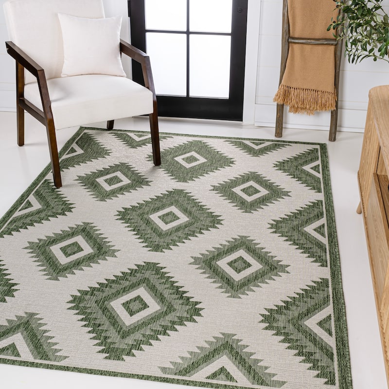 JONATHAN Y Aimee Geometric Moroccan Diamond Black/Cream Indoor/Outdoor Area Rug
