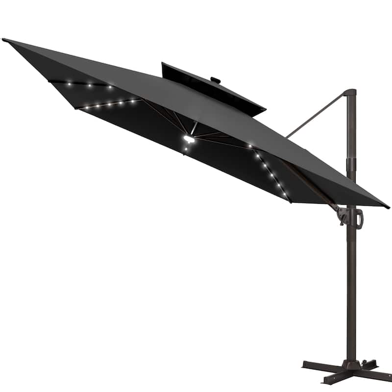 Pellebant 11X11 FT Outdoor Square Cantilever Patio Umbrella Solar LED Lighted