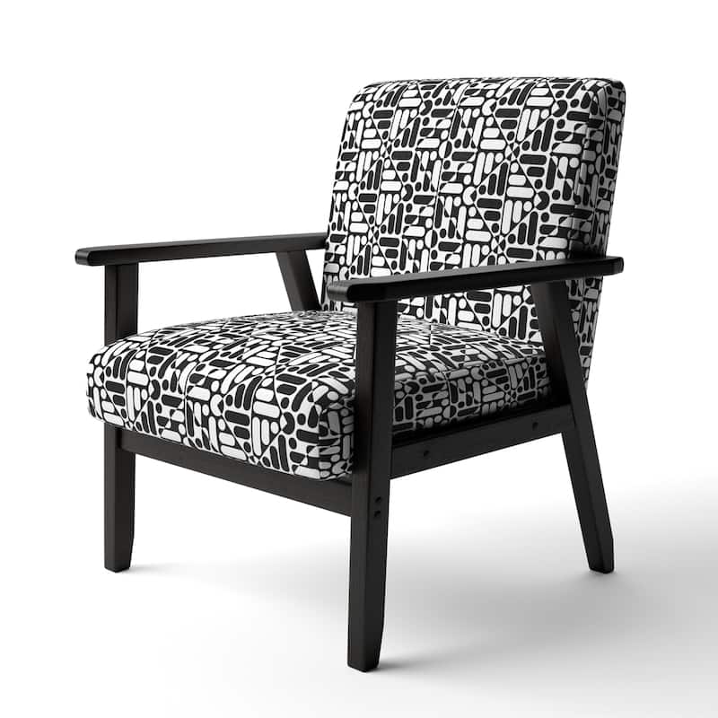 Designart "Black Lines Geometric" Upholstered Patterned Accent Chair and Arm Chair - Arm Chair