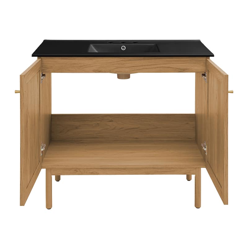 Classe 36 In. Oak Bathroom Vanity With Black, 3-Hole Ceramic Sink Top