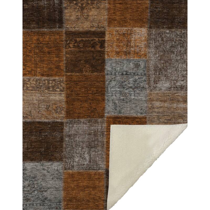 Premium Machine Washable Vintage Patchwork Sherpa Throw Blanket