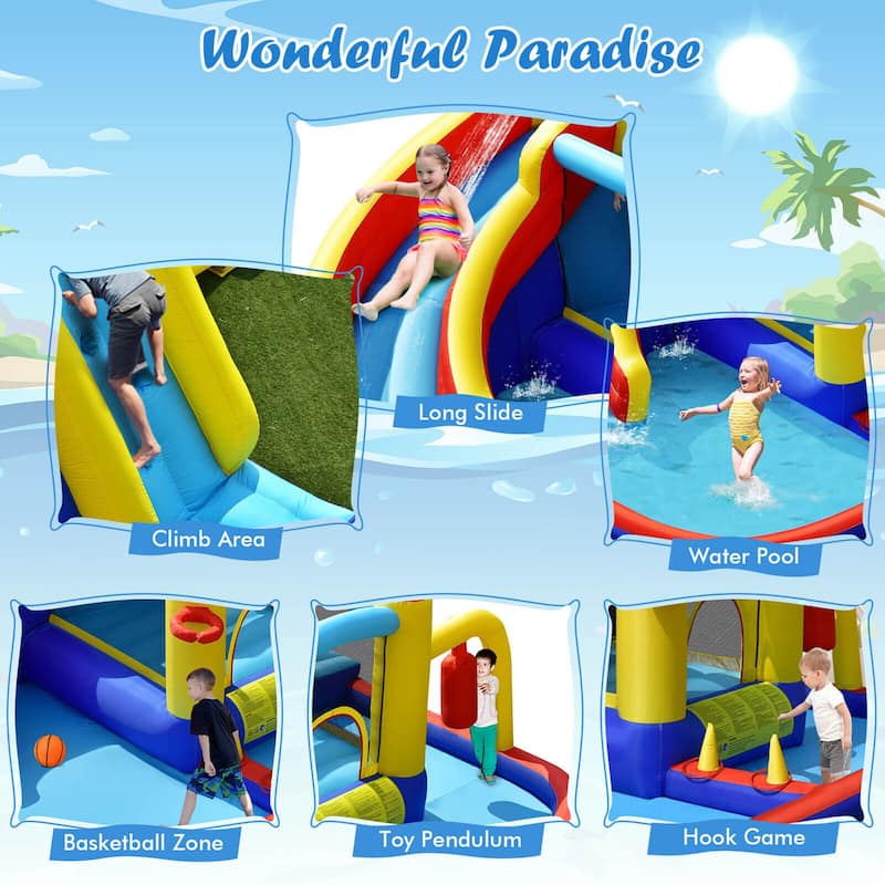 Gymax 7-in-1 Inflatable Water Slide Water Park Kids Bounce Castle