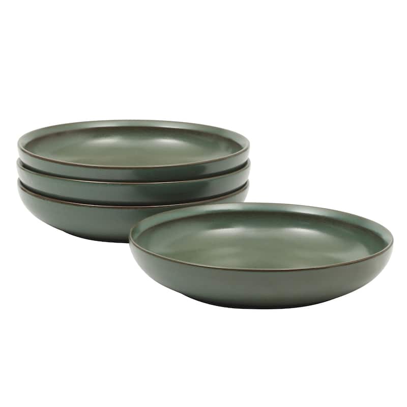 Gibson Elite Beckett 4-Piece Dinner Bowl Set - Reactive Glaze Stoneware - Shallow Pasta Bowls - Green