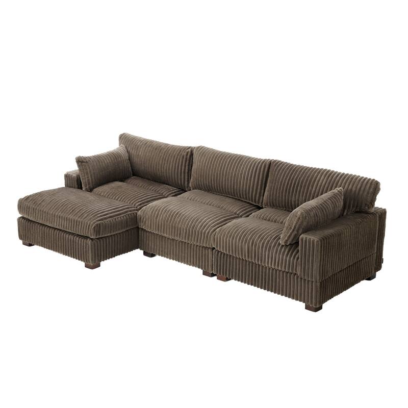 Plush Corduroy Upholstered Modular Sectional Sofa with Chaise