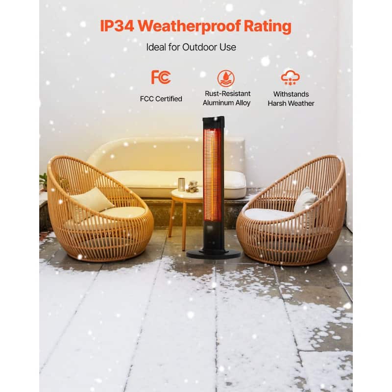Electric Infrared Heater 1500W with Fast Heat and Waterproof Aluminum Alloy for Patio or Garage Use - 7.87” x 5.91” x 39.84”