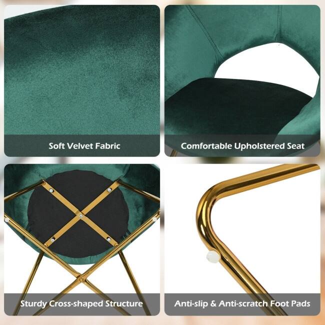 Modern Accent Velvet Dining Arm Chair with Golden Metal Legs and Soft Cushion