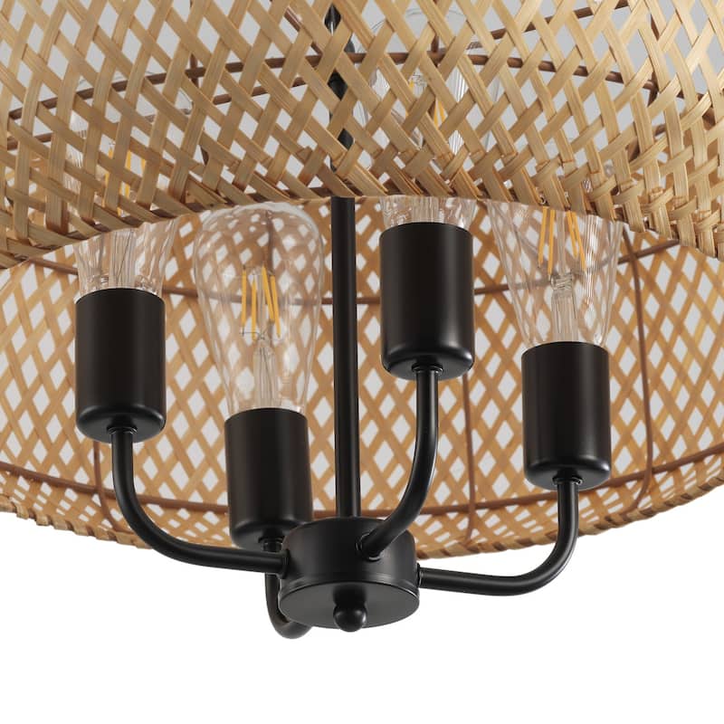 Farmhouse 4-Light Hand-Woven Natural Bamboo Pendant Light