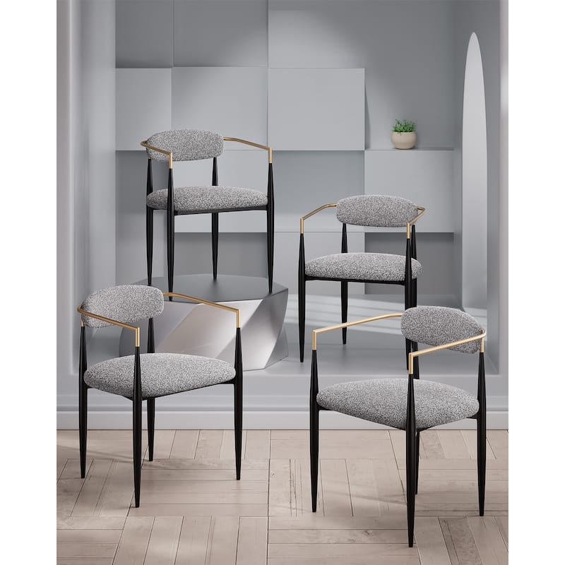 Morden Fort Modern Dining Chairs Upholstered Boucle Armchairs Set of 4 with Metal Frame - Grey