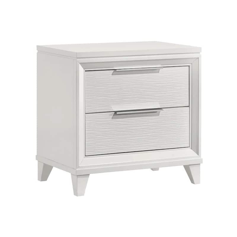 Ressy Nightstand with 2 Drawer, Silver Metal, Contemporary White Wood