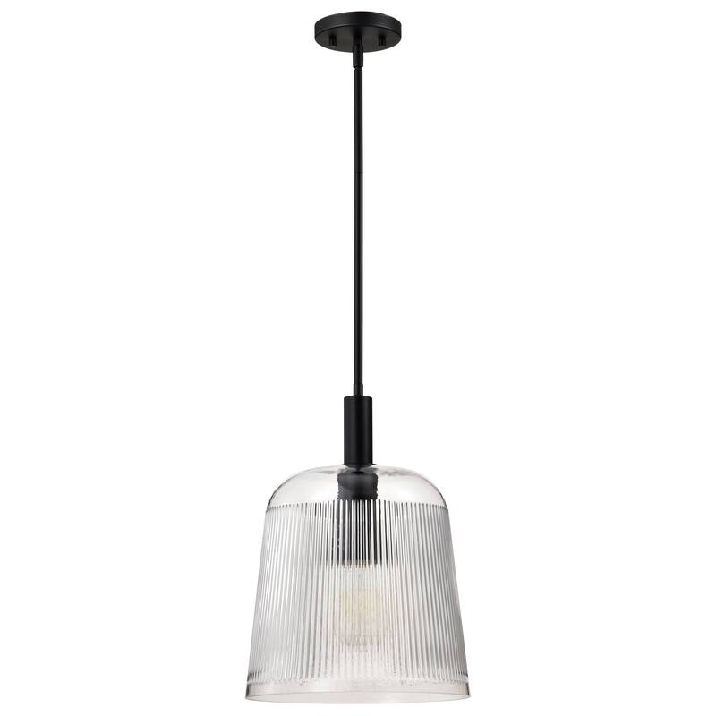Grayson Large Pendant Matte Black Finish Clear Ribbed Glass - Matte Black