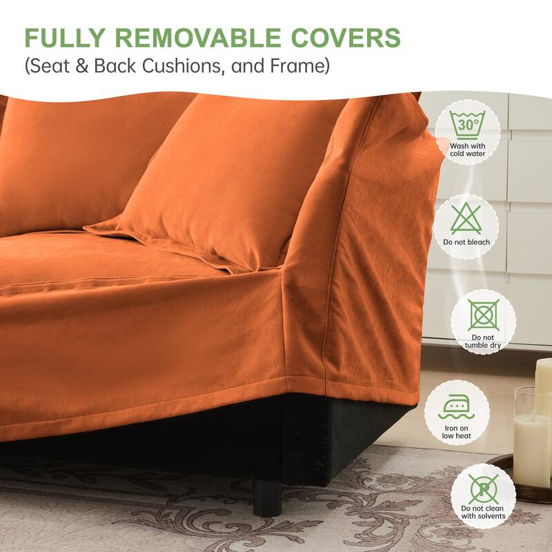 Wide & Deep 4- Seat Slipcovered U-Shape Chenille Sectional Sofa Couch