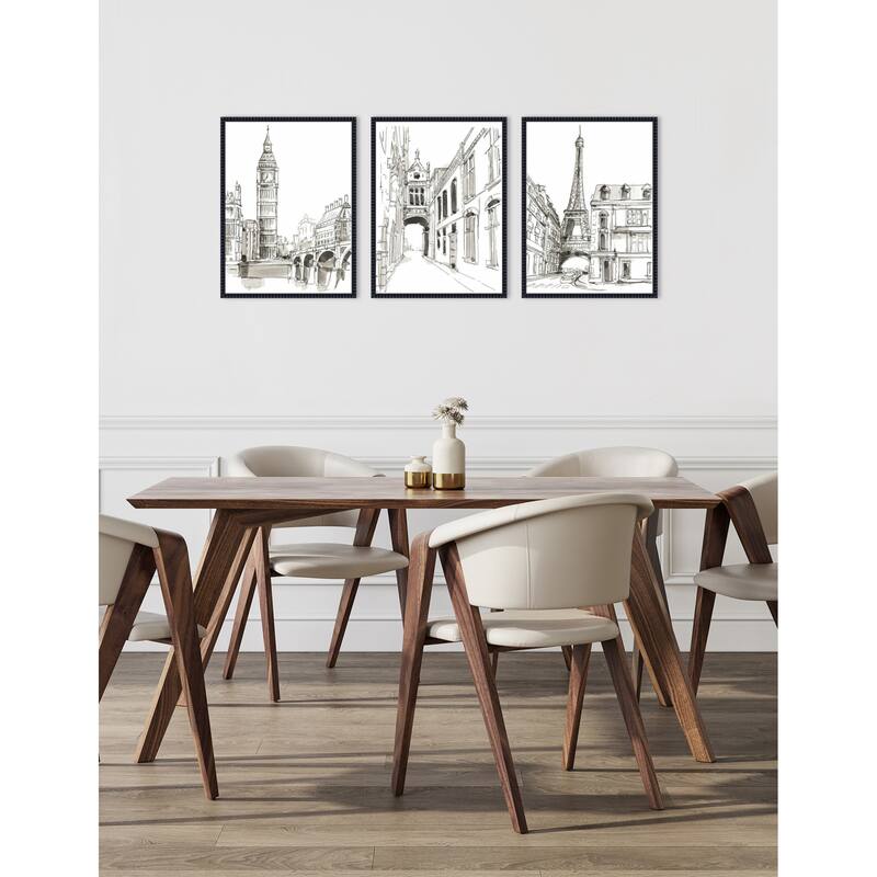 Amanti Art Pen and Ink Travel Studies 3 Piece by Ethan Harper Framed Canvas Wall Art
