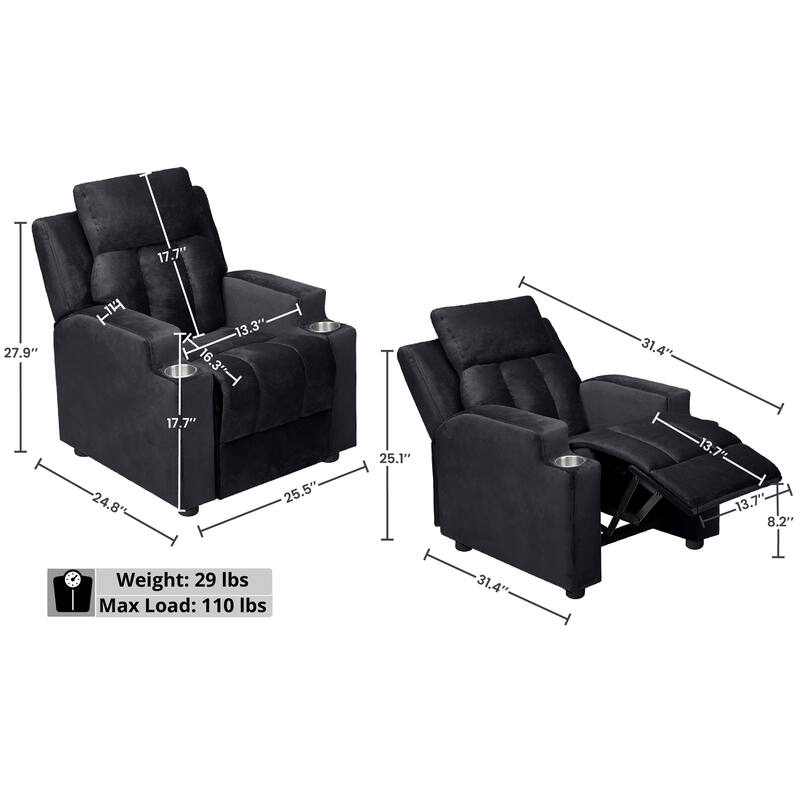 Deluxe Kids Recliner Chair with Footrest Headrest and 2 Cup Holders Microfiber Kids Recliner for Age 3+ Years