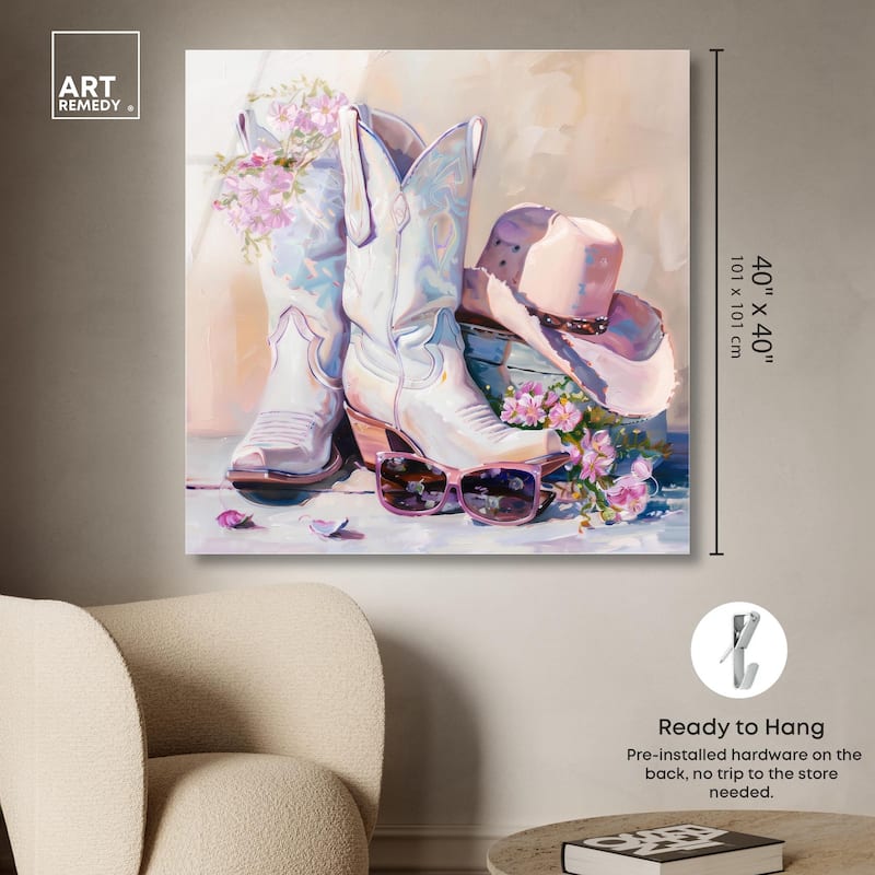 Spring Pink Cowboy Necessities Acrylic by Art Remedy, Ready to Hang